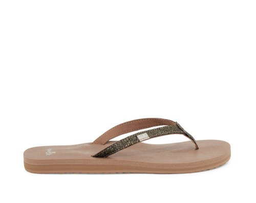 Sanuk Womens Yoga Joy Sparkle Gold Flip Flops | HKZBLV029